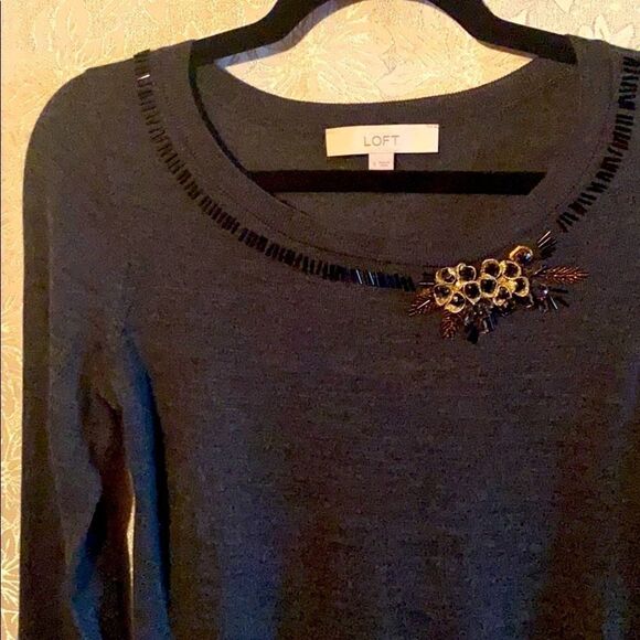 Loft beaded embellished neck fine gauge sweater - Picture 7 of 7